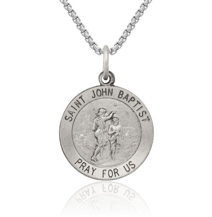 925 Sterling Silver Vintage Saint John Baptist Medal Necklace Chain Pendant Charm