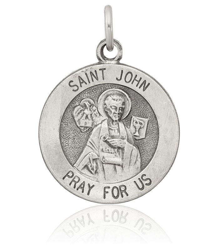 925 Sterling Silver Vintage Saint John Medal Evangelist Necklace Chain Pendant Charm