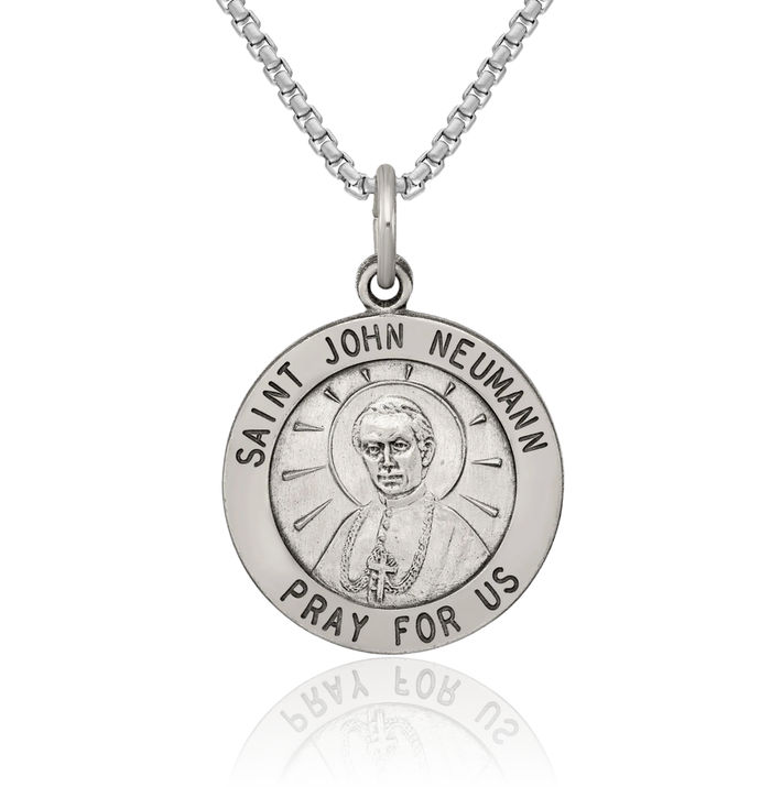 925 Sterling Silver Vintage Saint John Neumann Medal Necklace Chain Pendant Charm