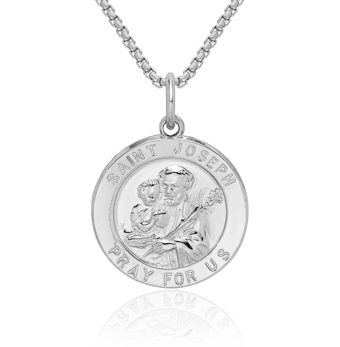 925 Sterling Silver Saint Joseph Medal Necklace Chain Pendant Charm