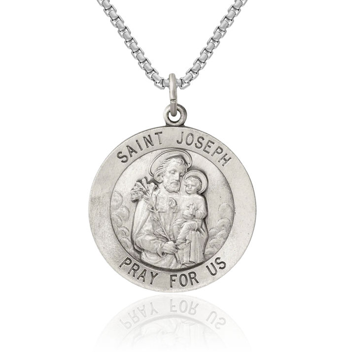 925 Sterling Silver Vintage Saint Joseph Medal Necklace Chain Pendant Charm