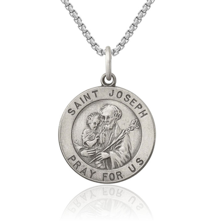 925 Sterling Silver Vintage Saint Joseph Medal Necklace Chain Pendant Charm