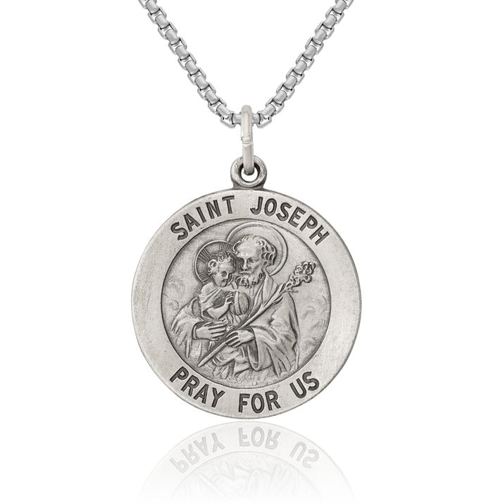 925 Sterling Silver Vintage Saint Joseph Medal Necklace Chain Pendant Charm