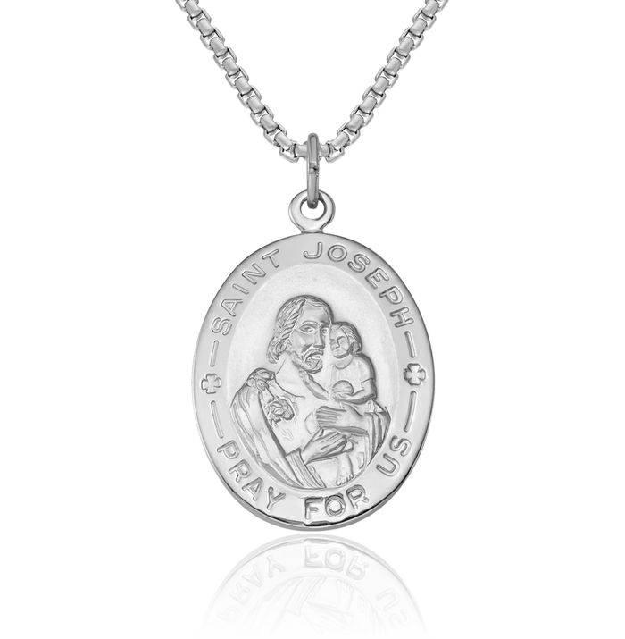925 Sterling Silver Saint Joseph Medal Necklace Chain Pendant Charm