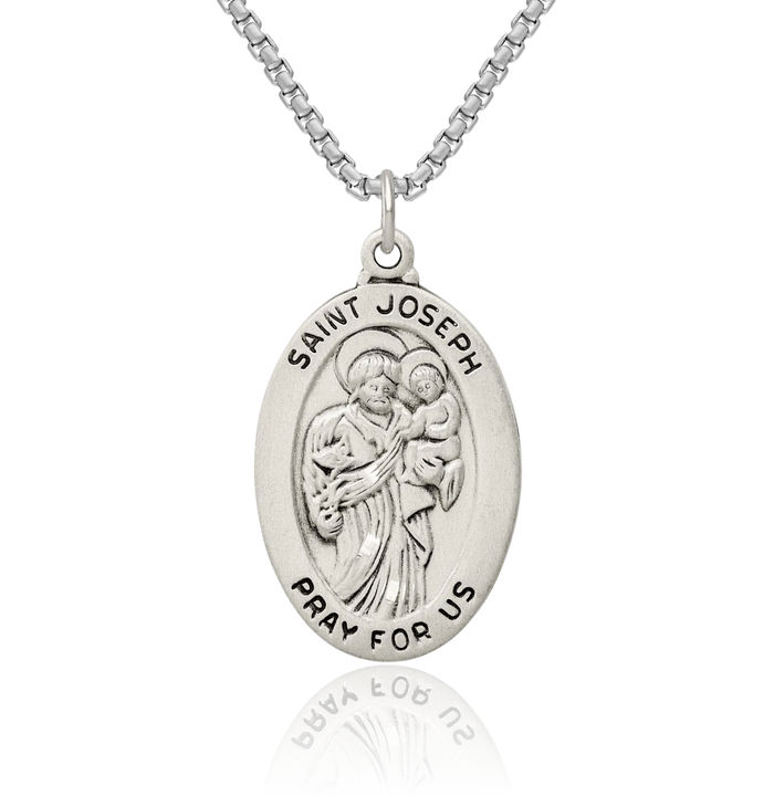 925 Sterling Silver Vintage Saint Joseph Medal Necklace Chain Pendant Charm