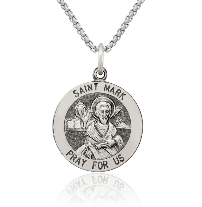 925 Sterling Silver Vintage Saint Mark Medal Necklace Chain Pendant Charm