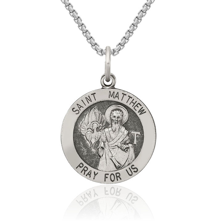 925 Sterling Silver Vintage Medium Saint Matthew Medal Pendant