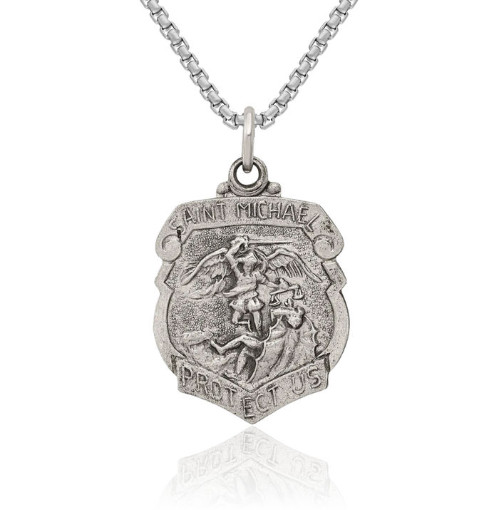 925 Sterling Silver Vintage Saint Michael Medal Protects Us Patron Archangel Guardian Angel Wings Necklace Christian Religious Chain Pendant Faith Charm