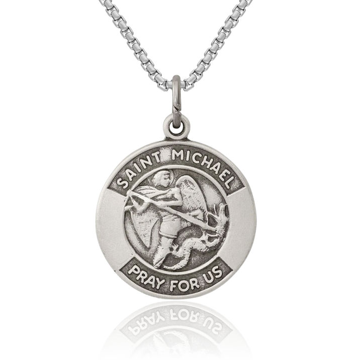 925 Sterling Silver Vintage Saint Michael Medal Protects Us Patron Archangel Guardian Angel Wings Necklace Christian Religious Chain Pendant Faith Charm