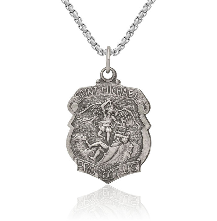 925 Sterling Silver Vintage Saint Michael Medal Protects Us Patron Archangel Guardian Angel Wings Necklace Christian Religious Chain Pendant Faith Charm