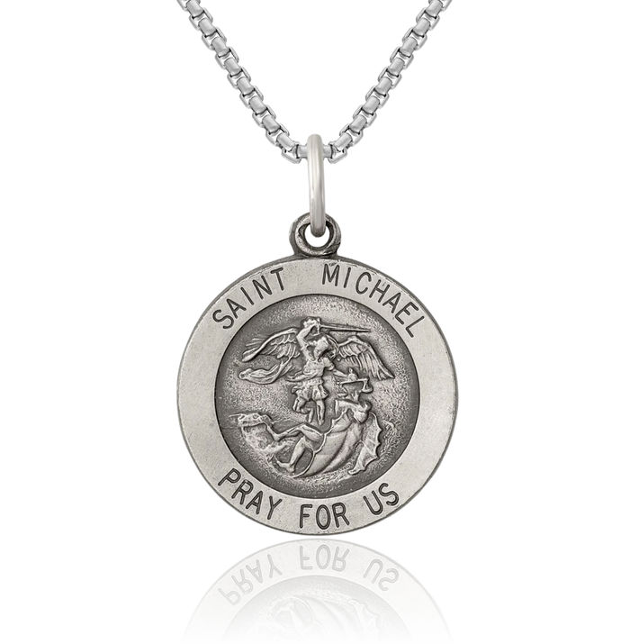 925 Sterling Silver Vintage Saint Michael Medal Protects Us Patron Archangel Guardian Angel Wings Necklace Christian Religious Chain Pendant Faith Charm