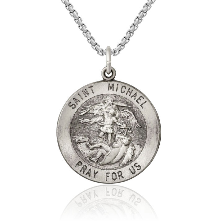 925 Sterling Silver Vintage Saint Michael Medal Protects Us Patron Archangel Guardian Angel Wings Necklace Christian Religious Chain Pendant Faith Charm