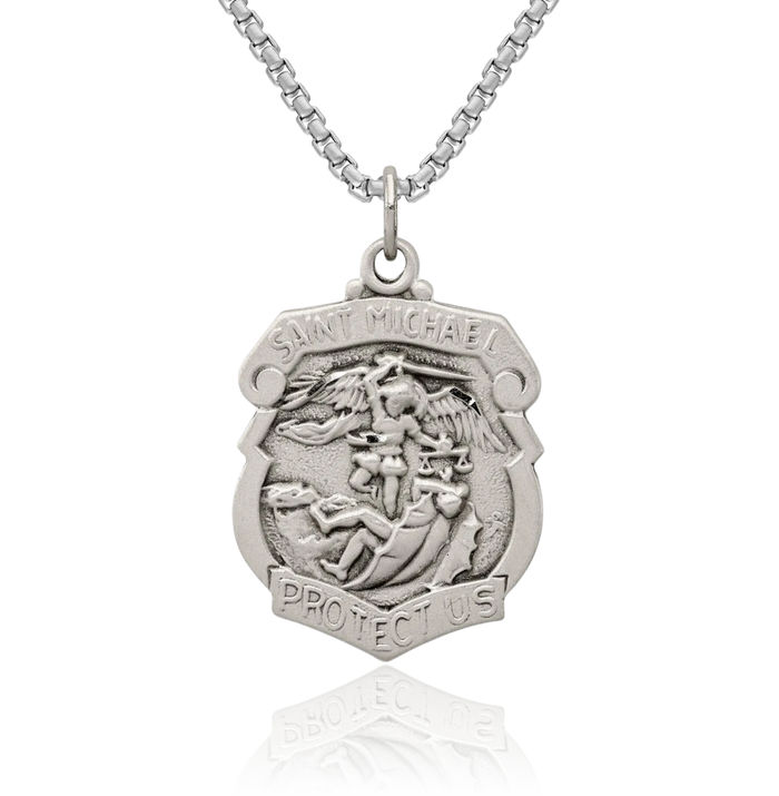 925 Sterling Silver Vintage Saint Michael Medal Protects Us Patron Archangel Guardian Angel Wings Necklace Christian Religious Chain Pendant Faith Charm