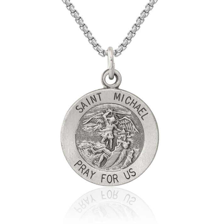 925 Sterling Silver Vintage Saint Michael Medal Protects Us Patron Archangel Guardian Angel Wings Necklace Christian Religious Chain Pendant Faith Charm