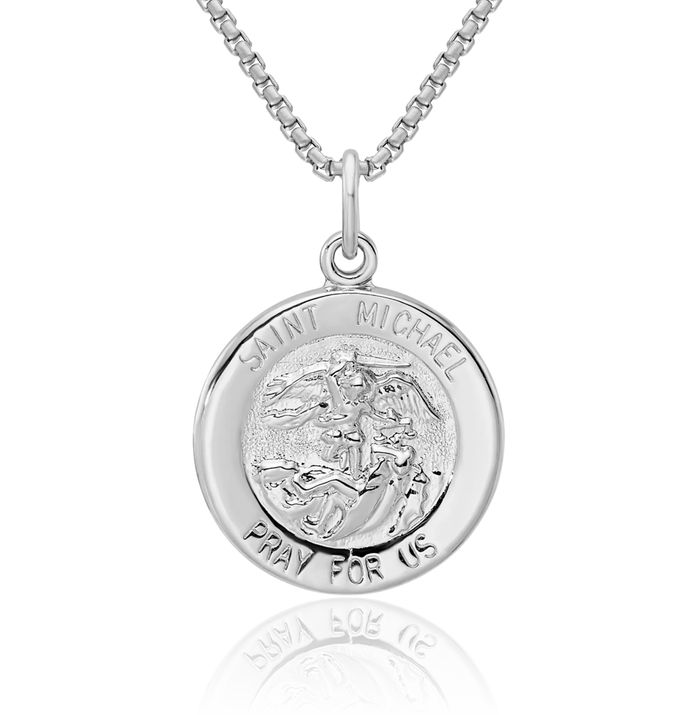 925 Sterling Silver Saint Michael Medal Protects Us Patron Archangel Guardian Angel Wings Necklace Christian Religious Chain Pendant Faith Charm