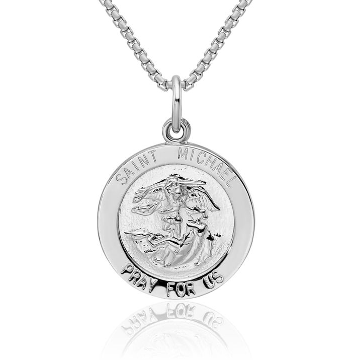 925 Sterling Silver Saint Michael Medal Protects Us Patron Archangel Guardian Angel Wings Necklace Christian Religious Chain Pendant Faith Charm