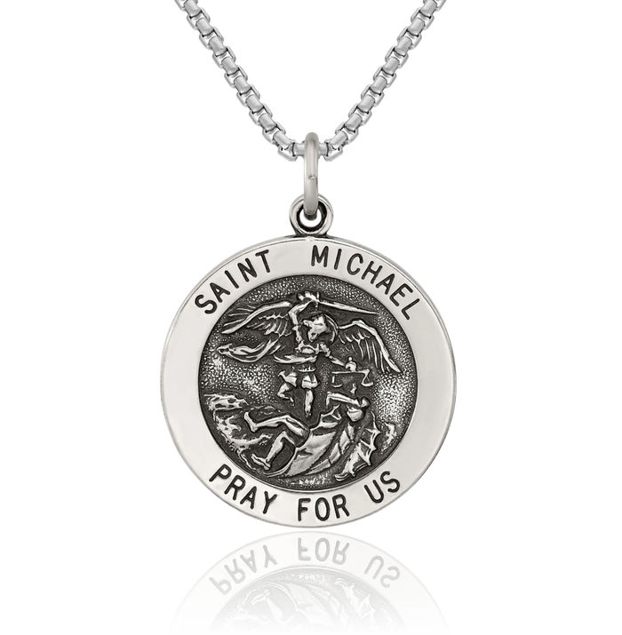 925 Sterling Silver Vintage Saint Michael Medal Protects Us Patron Archangel Guardian Angel Wings Necklace Christian Religious Chain Pendant Faith Charm