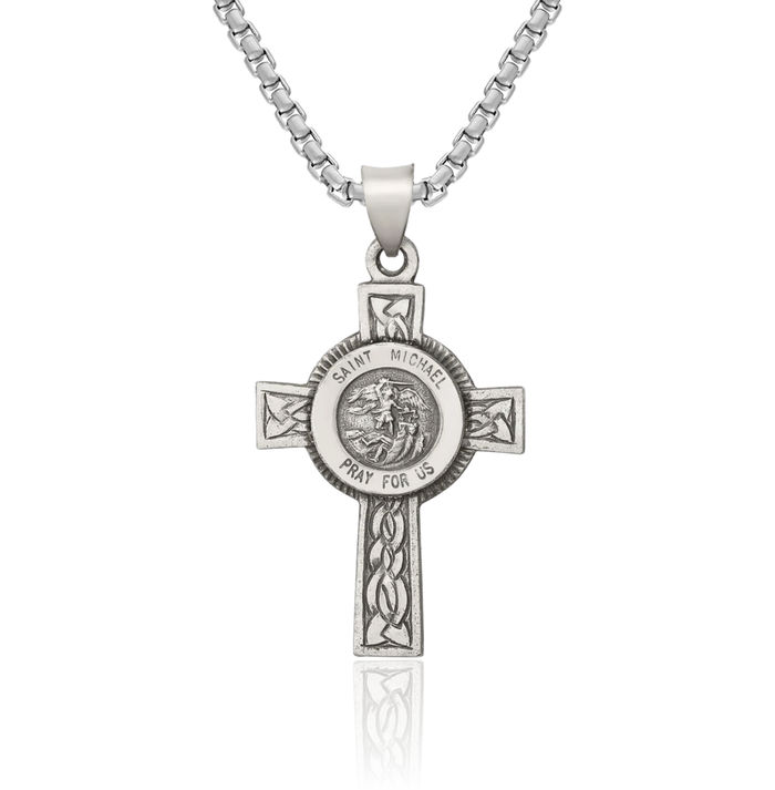 925 Sterling Silver Vintage Saint Michael Medal Protects Us Patron Archangel Guardian Angel Wings Necklace Christian Religious Chain Pendant Faith Charm