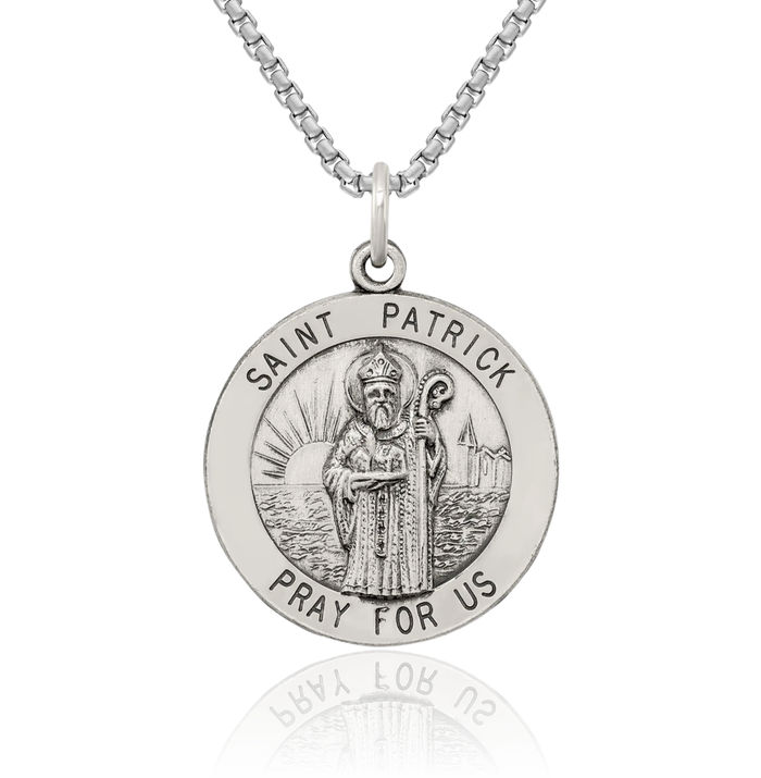925 Sterling Silver Vintage Saint Patrick Medal Necklace Chain Pendant Charm