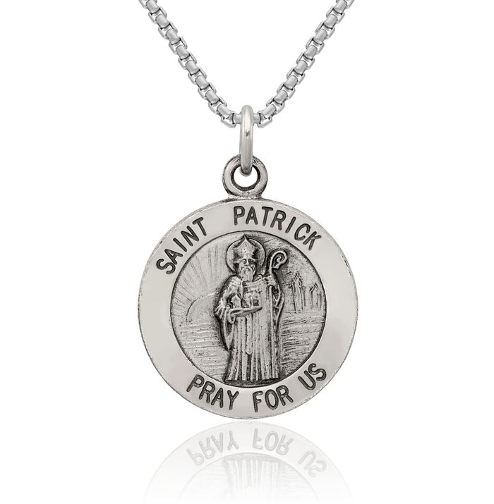 925 Sterling Silver Vintage Saint Patrick Medal Necklace Chain Pendant Charm