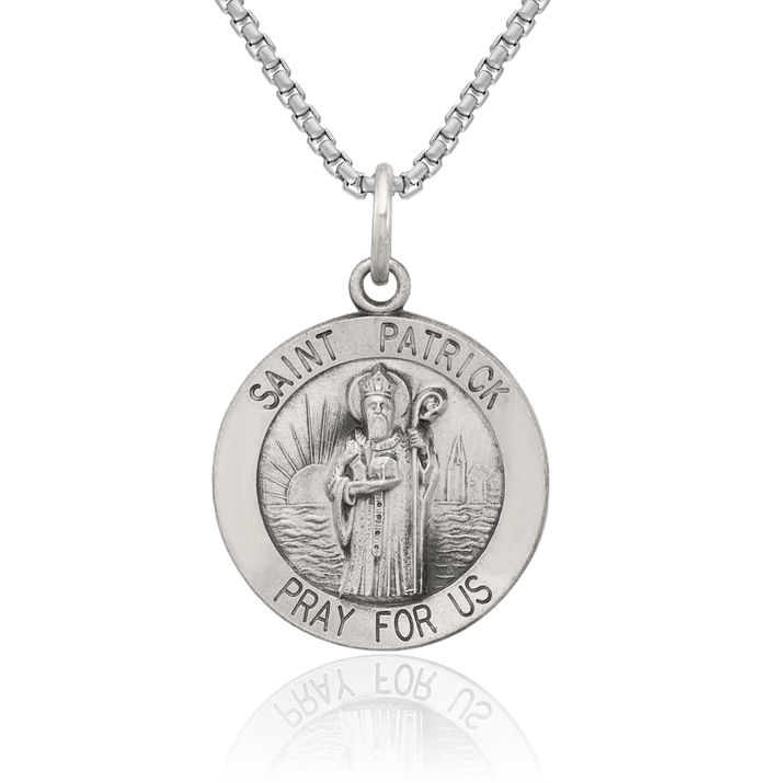 925 Sterling Silver Vintage Saint Patrick Medal Necklace Chain Pendant Charm