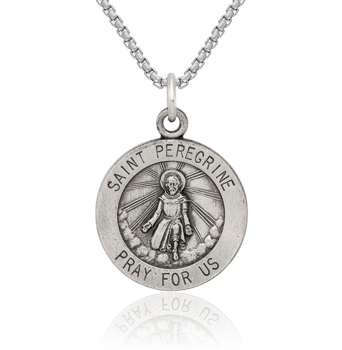 925 Sterling Silver Vintage Saint Peregrine Medal Necklace Chain Pendant Charm