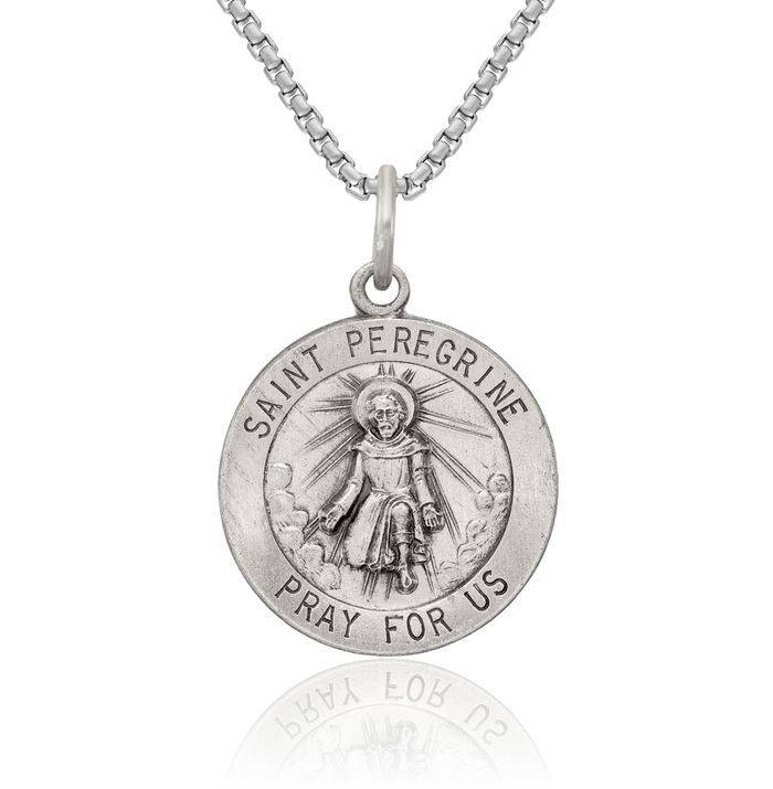 925 Sterling Silver Vintage Saint Peregrine Medal Necklace Chain Pendant Charm