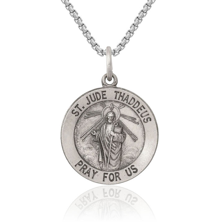 925 Sterling Silver Vintage San Judas Tadeo St Jude Patron Saint Thaddeus Medal Necklace Chain Pendant Charm