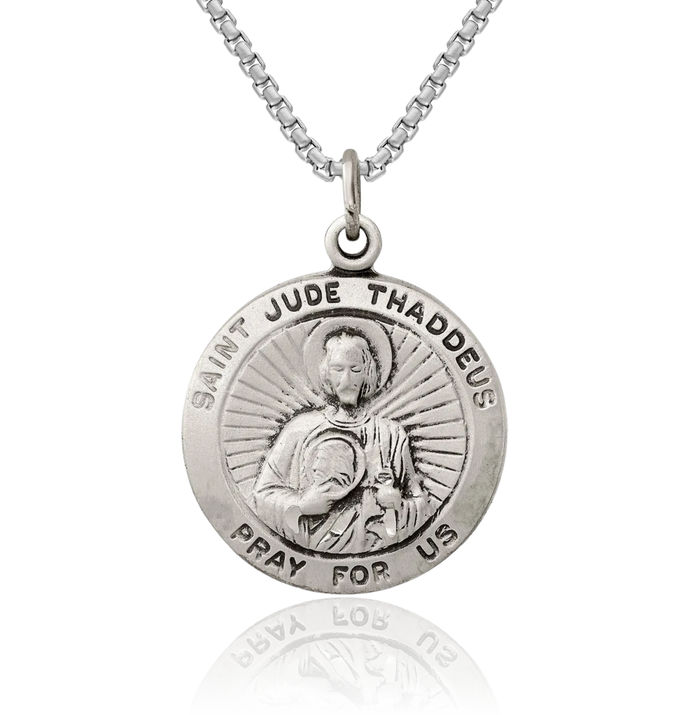 925 Sterling Silver Vintage San Judas Tadeo St Jude Patron Saint Thaddeus Medal Necklace Chain Pendant Charm