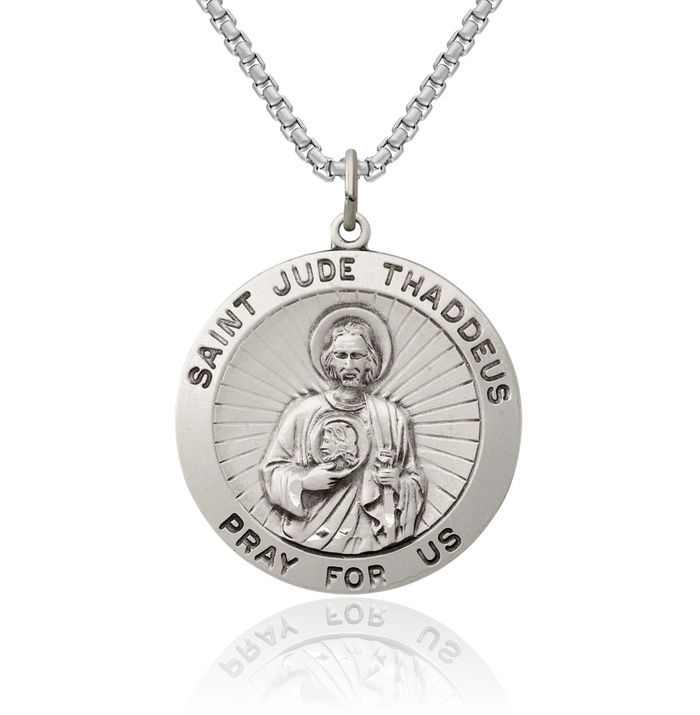 925 Sterling Silver Vintage San Judas Tadeo St Jude Patron Saint Thaddeus Medal Necklace Chain Pendant Charm