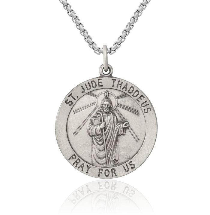 925 Sterling Silver Vintage San Judas Tadeo St Jude Patron Saint Thaddeus Medal Necklace Chain Pendant Charm