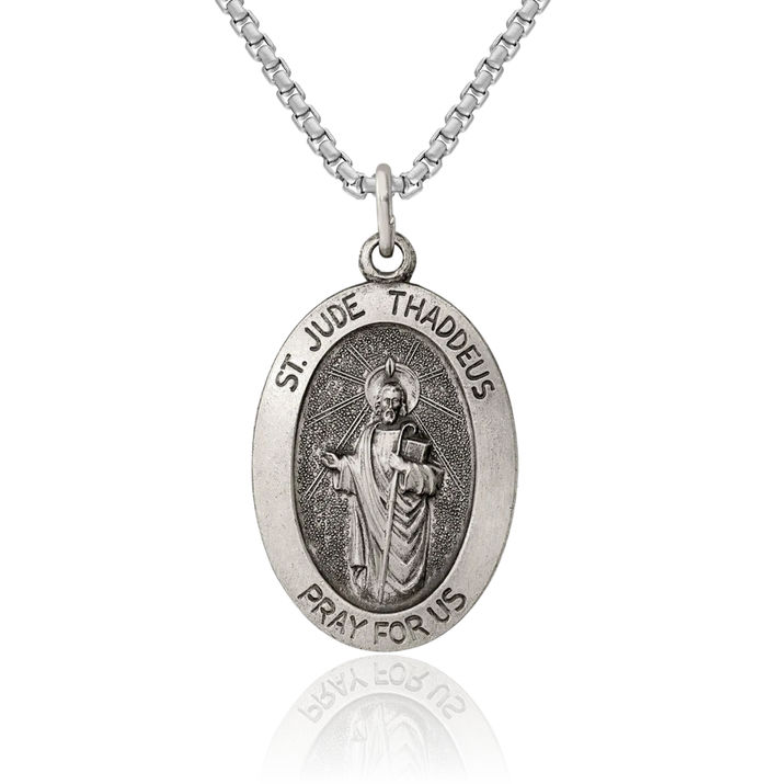 925 Sterling Silver Vintage San Judas Tadeo St Jude Patron Saint Thaddeus Medal Necklace Chain Pendant Charm