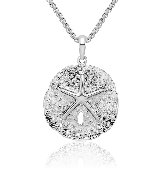 925 Sterling Silver Sand Dollar Sea Star Starfish Necklace Chain Pendant Charm