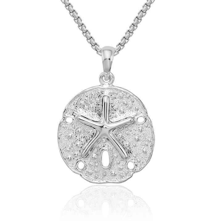 925 Sterling Silver Sand Dollar Sea Star Starfish Necklace Chain Pendant Charm