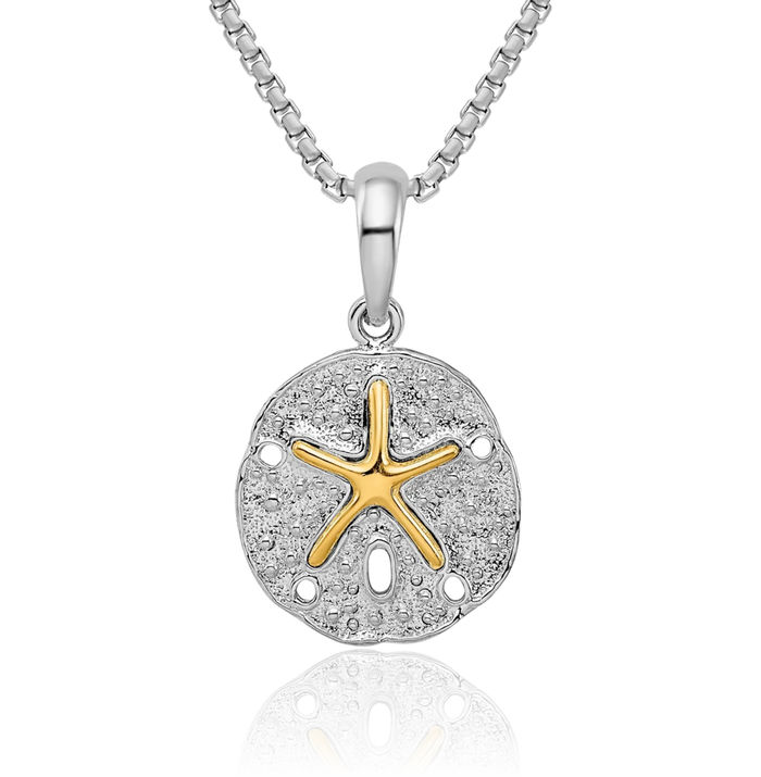 925 Sterling Silver Sand Dollar Sea Star Starfish Necklace Chain Pendant Charm