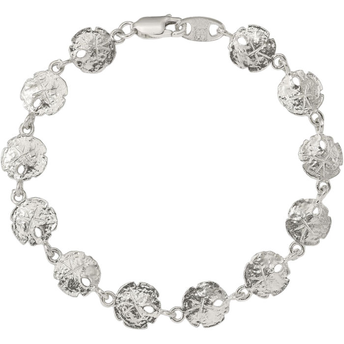 925 Sterling Silver Sand Dollars Chain Charm Bracelet