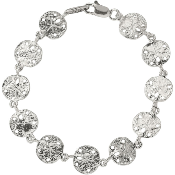 925 Sterling Silver Sand Dollars Chain Charm Bracelet