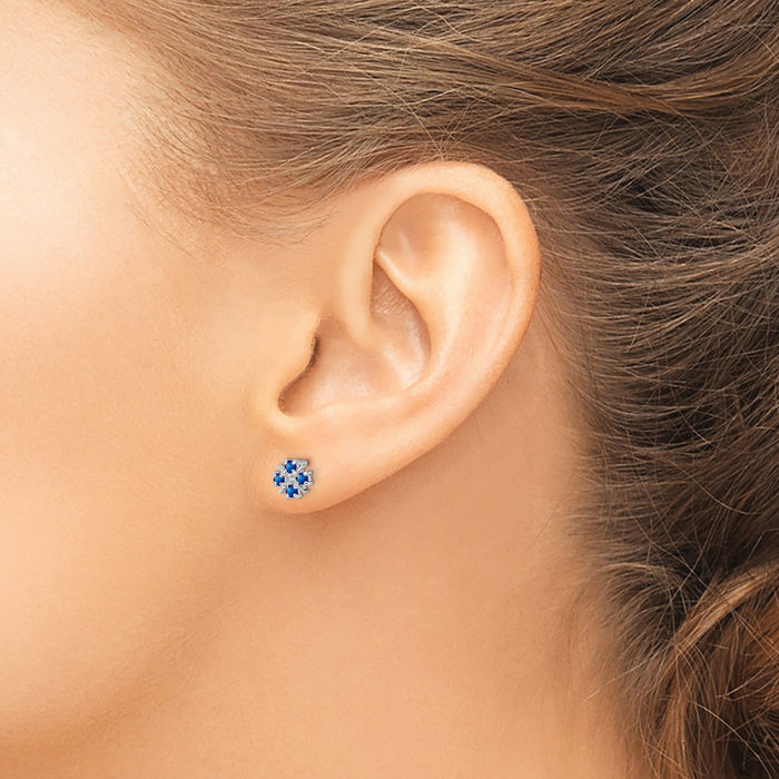 925 Sterling Silver Blue Sapphire Diamond Studs Gemstone Earrings