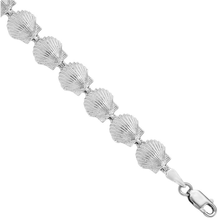 925 Sterling Silver Scallop Shell Chain Charm Bracelet