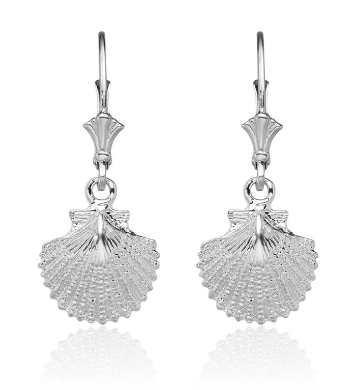 925 Sterling Silver Scallop Shell Drop Dangle Earrings