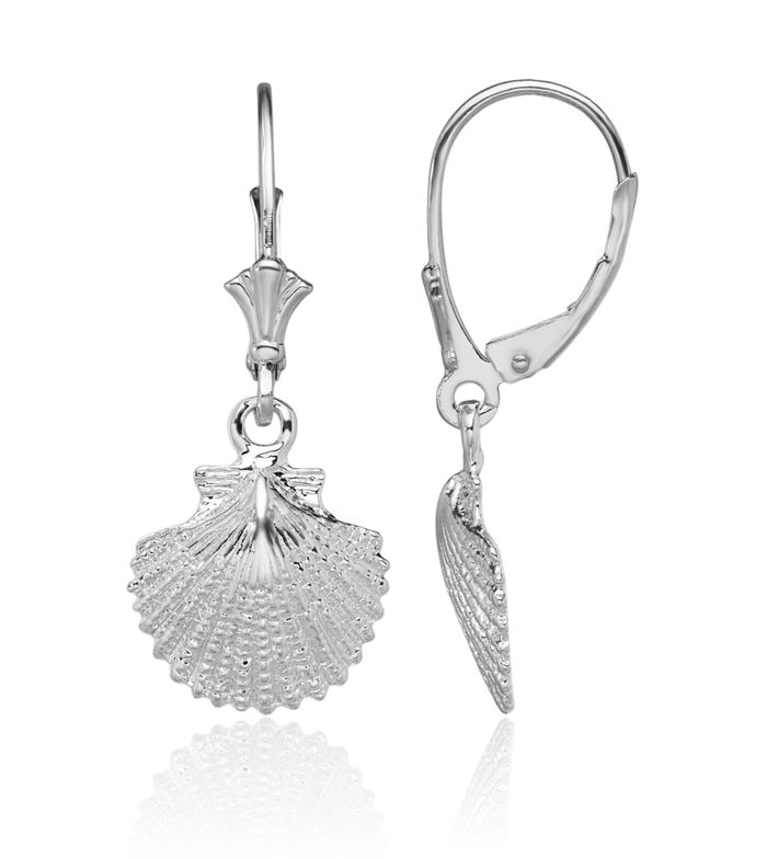 925 Sterling Silver Scallop Shell Drop Dangle Earrings