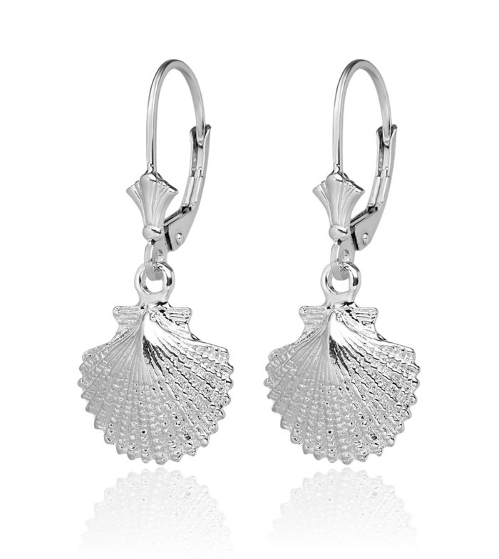 925 Sterling Silver Scallop Shell Drop Dangle Earrings