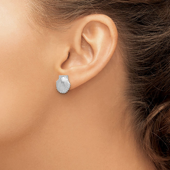 925 Sterling Silver Scallop Shell Stud Earrings