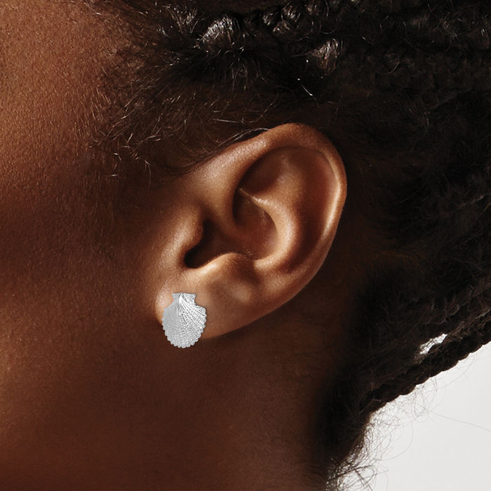 925 Sterling Silver Scallop Shell Stud Earrings