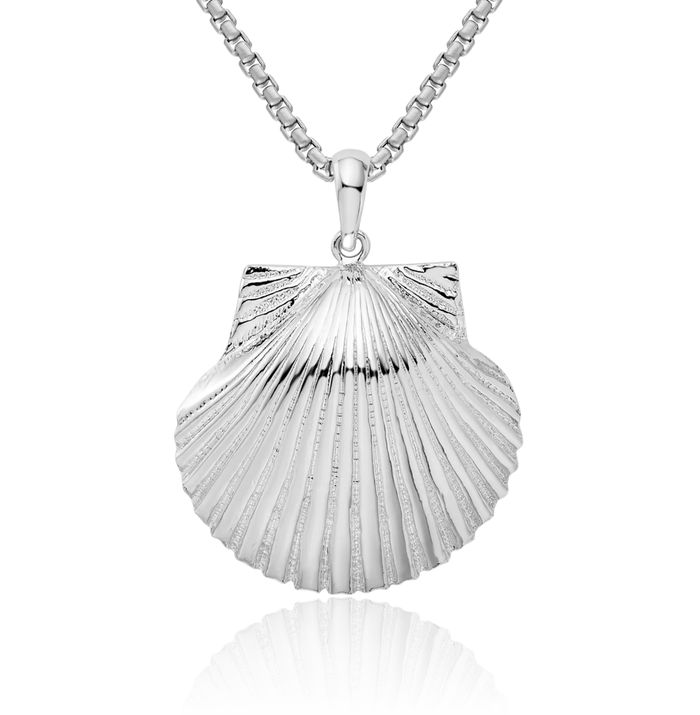 925 Sterling Silver Scallop Shell Necklace Chain Pendant Charm