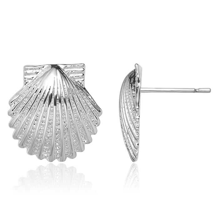 925 Sterling Silver Scallop Shell Stud Earrings