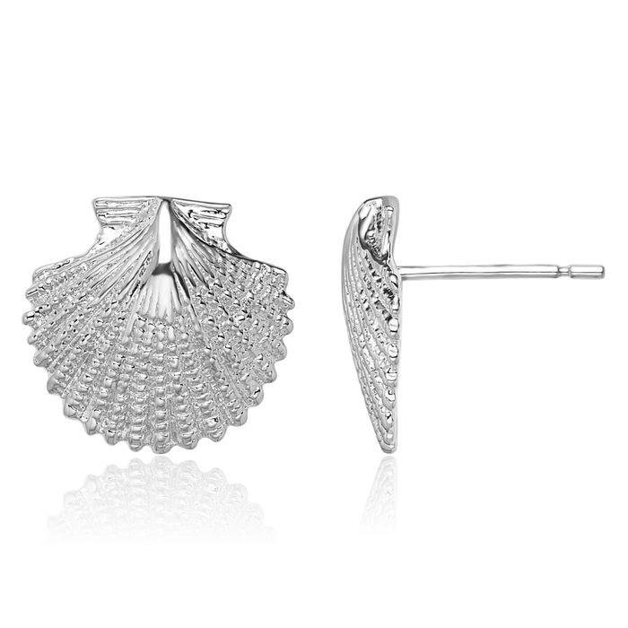 925 Sterling Silver Scallop Shell Stud Earrings