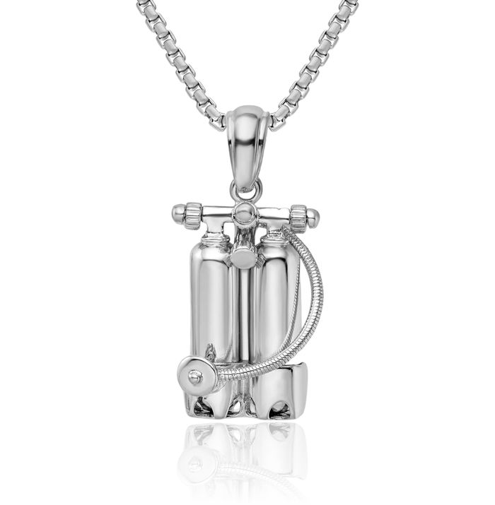 925 Sterling Silver Scuba Tanks Hose Necklace Chain Pendant Charm