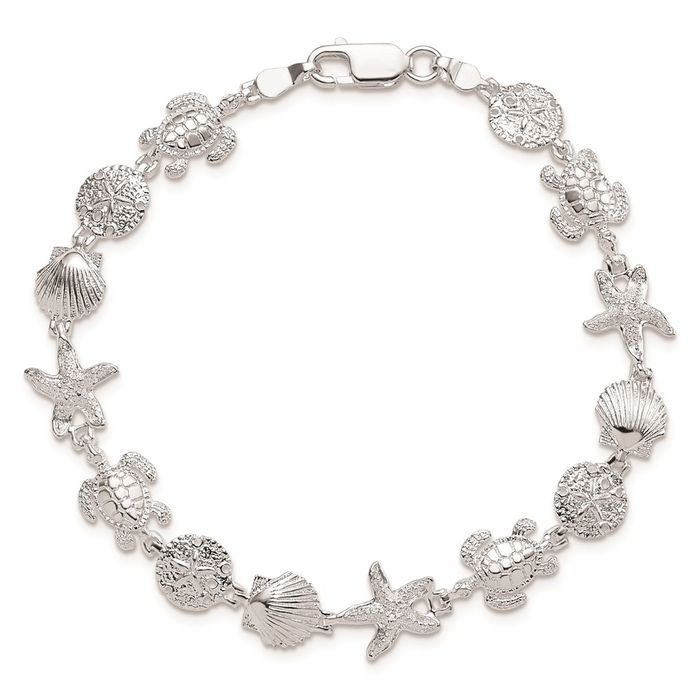 925 Sterling Silver Sea Life Chain Charm Bracelet