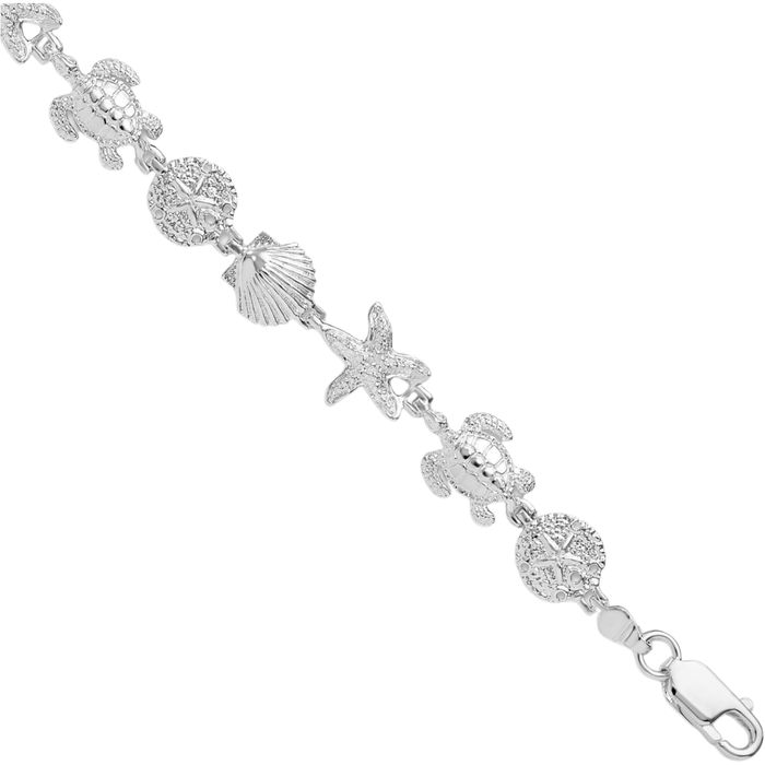 925 Sterling Silver Sea Life Chain Charm Bracelet